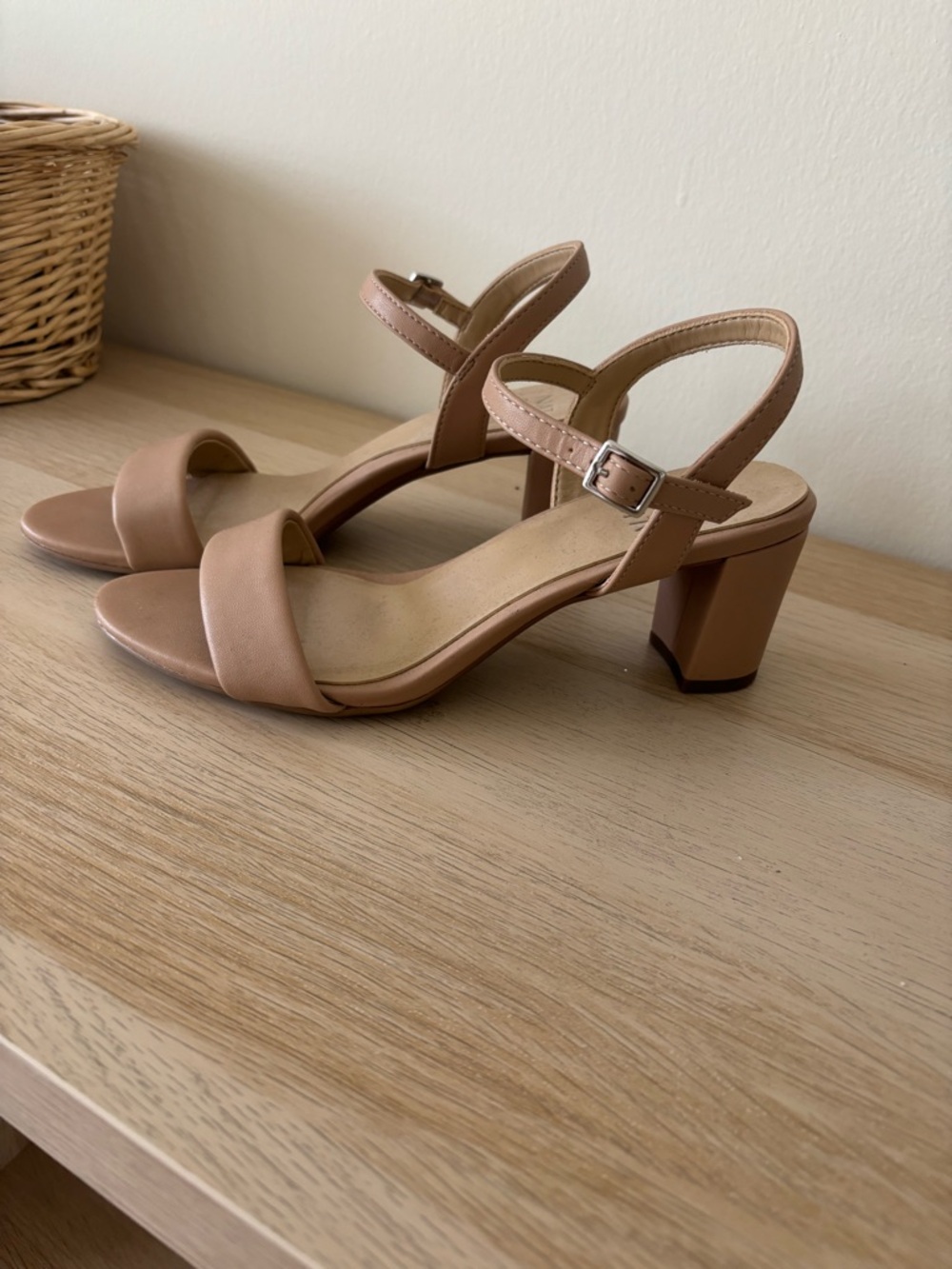 Naturalizer Blush Nude Block Heel Sandals with Ankle Strap